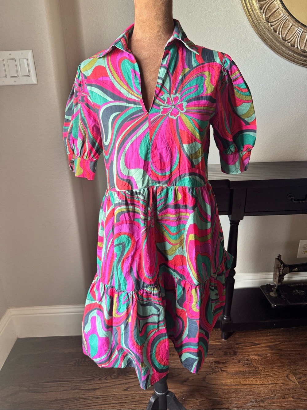Karlie Retro Groovy Bright Mini Dress Abstract Geometric Size Medium Cotton